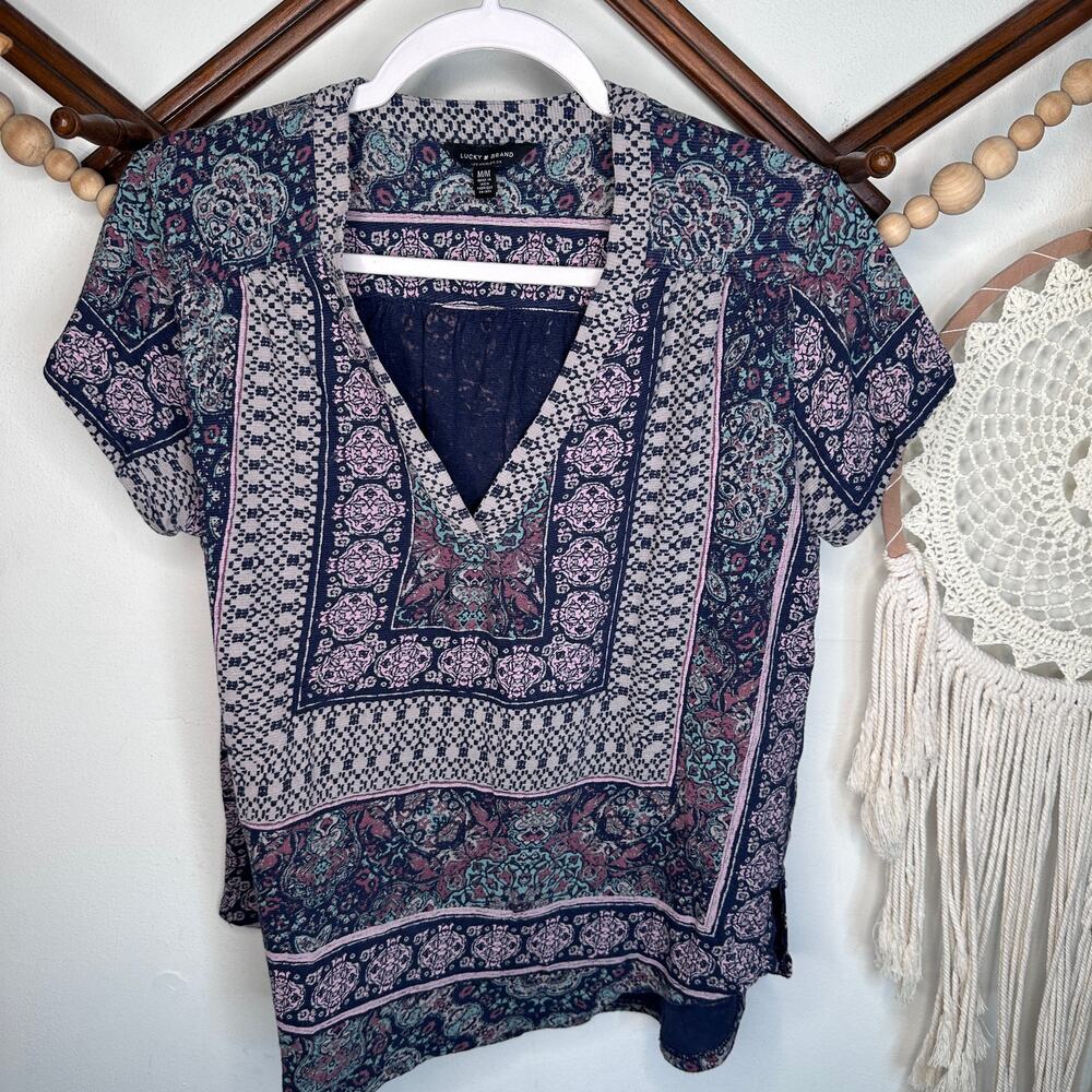 Lucky Brand Boho V Neck Pattern T